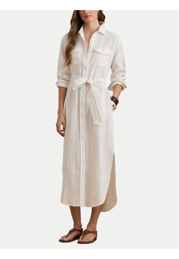 Lauren Ralph Lauren - LAUREN RALPH LAUREN Sukienka koszulowa 200P13685001 Écru Regular Fit. Kolor: kremowy. Materiał: len. Typ sukienki: koszulowe