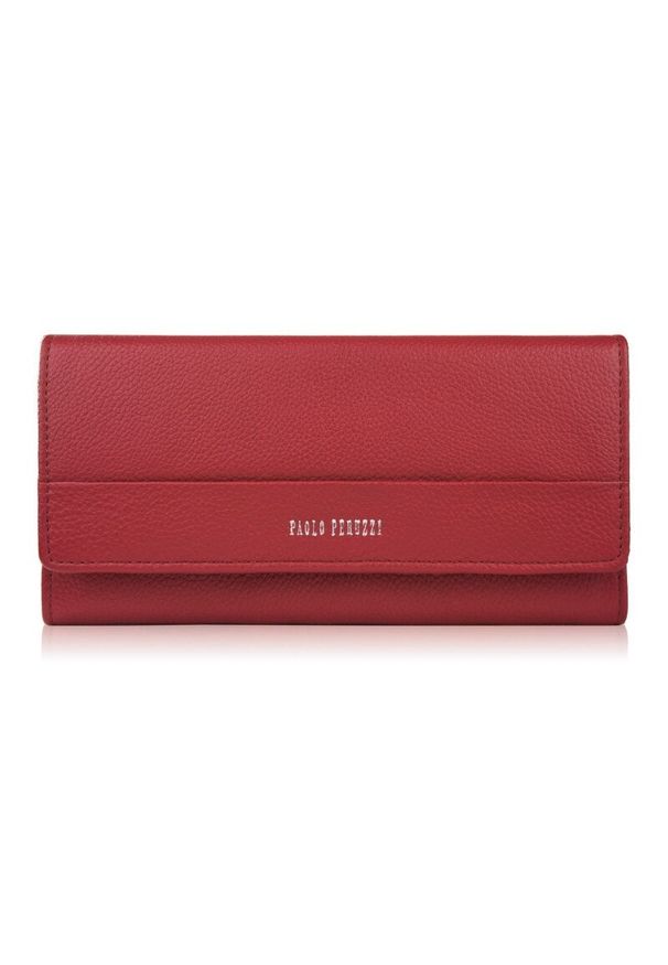 PAOLO PERUZZI - Portfel damski skórzany czerwony duży w orientacji pozioma z RFID Paolo Peruzzi AL-01-RD. Kolor: czerwony. Materiał: skóra