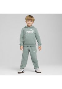 Puma - Dziecięce polarowe spodnie dresowe ESS z logo No. 1 PUMA Green Moon. Okazja: na co dzień. Kolor: zielony. Materiał: polar, dresówka. Wzór: nadruk. Styl: casual, elegancki