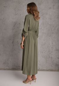 Renee - Zielona Koszulowa Sukienka z Bawełny z Wiązanym Paskiem i Podpinanymi Rękawami Cesela. Okazja: na co dzień. Kolor: zielony. Materiał: bawełna. Typ sukienki: koszulowe. Styl: boho, casual #5