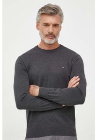 TOMMY HILFIGER - Tommy Hilfiger sweter męski kolor szary lekki. Okazja: na co dzień. Kolor: szary. Materiał: bawełna, materiał. Wzór: aplikacja. Styl: casual #1