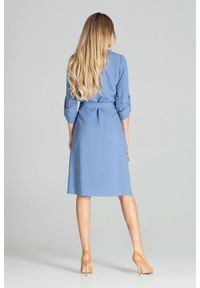 Figl - Koszulowa sukienka szmizjerka z podpinanym rękawem 3/4 niebieska. Okazja: do pracy, na imprezę, na uczelnię. Kolor: niebieski. Typ sukienki: szmizjerki, koszulowe #3