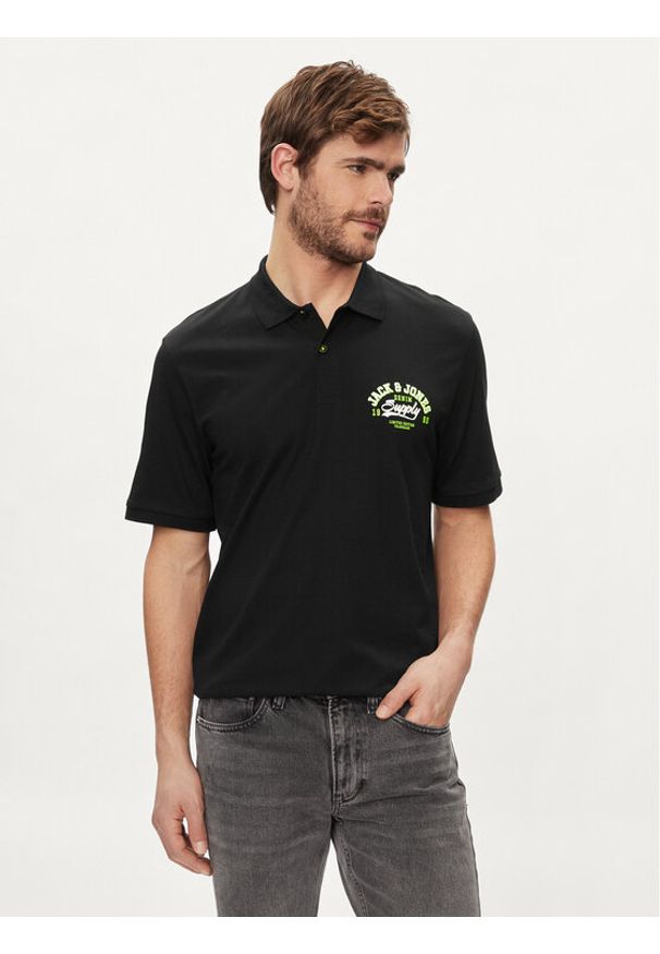 Jack & Jones - Jack&Jones Polo Logo 12246692 Czarny Standard Fit. Typ kołnierza: polo. Kolor: czarny. Materiał: bawełna