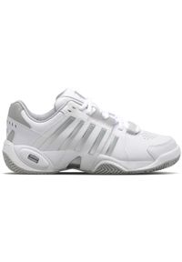 Buty do tenisa damskie K-Swiss Accomplish IV. Zapięcie: sznurówki. Kolor: szary, biały, wielokolorowy. Materiał: skóra, materiał, syntetyk. Szerokość cholewki: normalna. Sport: tenis #1