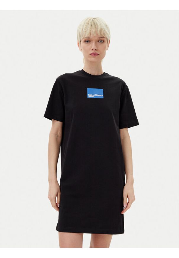 Karl Lagerfeld - KARL LAGERFELD Sukienka codzienna A2W13028 Czarny Regular Fit. Okazja: na co dzień. Typ kołnierza: dekolt w karo. Kolor: czarny. Materiał: bawełna. Typ sukienki: proste. Styl: casual