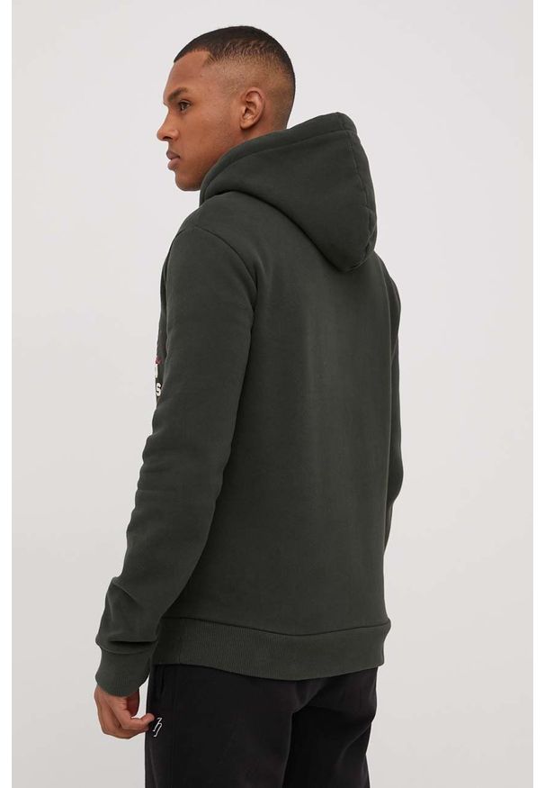 Superdry bluza męska kolor zielony z kapturem z nadrukiem. Typ kołnierza: kaptur. Kolor: zielony. Wzór: nadruk