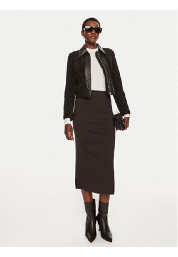 Sisley Kurtka z imitacji skóry 262TLN04J Czarny Regular Fit. Kolor: czarny. Materiał: skóra