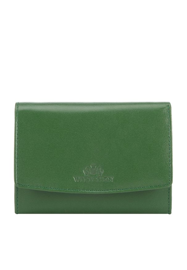 Wittchen - Damski portfel z gładkiej skóry na zatrzask średni zielony. Kolor: zielony. Materiał: skóra. Wzór: gładki