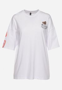 Born2be - Biały Bawełniany T-shirt o Fasonie Oversize z Nadrukiem Misia Nellene. Kolor: biały. Materiał: bawełna. Wzór: nadruk #6