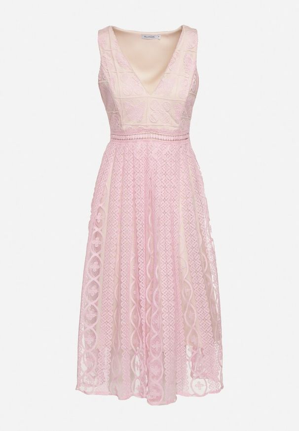 Born2be - Różowa Rozkloszowana Sukienka z Plisowanym Dołem i Ozdobnymi Haftami Asorasia. Okazja: na co dzień. Typ kołnierza: dekolt w kształcie V. Kolor: różowy. Materiał: skóra. Wzór: haft. Typ sukienki: plisowane. Styl: elegancki, casual