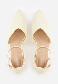 Renee - Żółte Czółenka z Tkaniny VICES na Niskim Obcasie z Paskiem Wokół Kostki i Wkładką Soft-Step Xylieth. Okazja: na co dzień. Zapięcie: pasek. Kolor: żółty. Materiał: tkanina. Obcas: na obcasie. Styl: casual, elegancki. Wysokość obcasa: niski #6