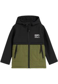 bonprix - Kurtka chłopięca softshell, ocieplana. Kolor: czarny. Materiał: softshell. Wzór: nadruk #1