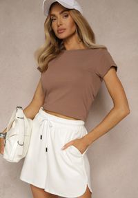 Renee - Brązowy Basicowy T-shirt z Bawełny Mevolena. Okazja: na co dzień. Kolor: brązowy. Materiał: bawełna. Styl: klasyczny, casual