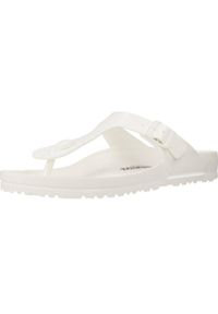 Japonki damskie Birkenstock Gizeh. Zapięcie: bez zapięcia. Kolor: biały. Materiał: materiał, syntetyk. Szerokość cholewki: normalna. Sport: turystyka piesza, pływanie, fitness