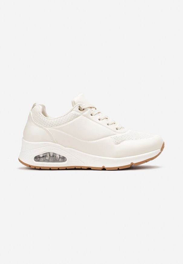 Renee - Beżowe Sneakersy z Imitacji Skóry na Podeszwie Air ze Sznurowaniem Nirele. Okazja: na spacer. Kolor: beżowy. Materiał: skóra. Obcas: na płaskiej podeszwie. Sport: turystyka piesza