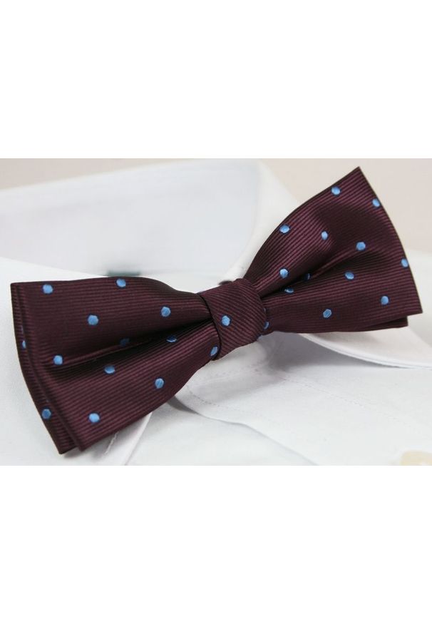 Elegancka Mucha Męska - Alties - Bordo w Niebieski Groszek. Kolor: niebieski. Wzór: grochy. Styl: elegancki