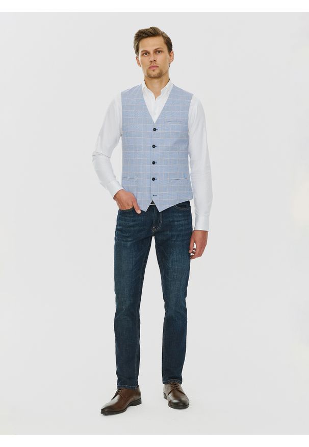 Pako Lorente - PAKO LORENTE – Męska kamizelka w kratę księcia Walii. Okazja: na ślub cywilny, na wesele. Materiał: poliester, elastan, wiskoza