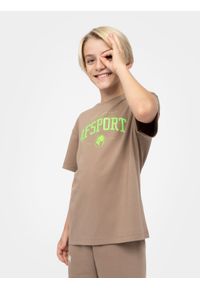4f - T-shirt z nadrukiem chłopięcy. Kolor: brązowy. Materiał: bawełna. Wzór: nadruk #1