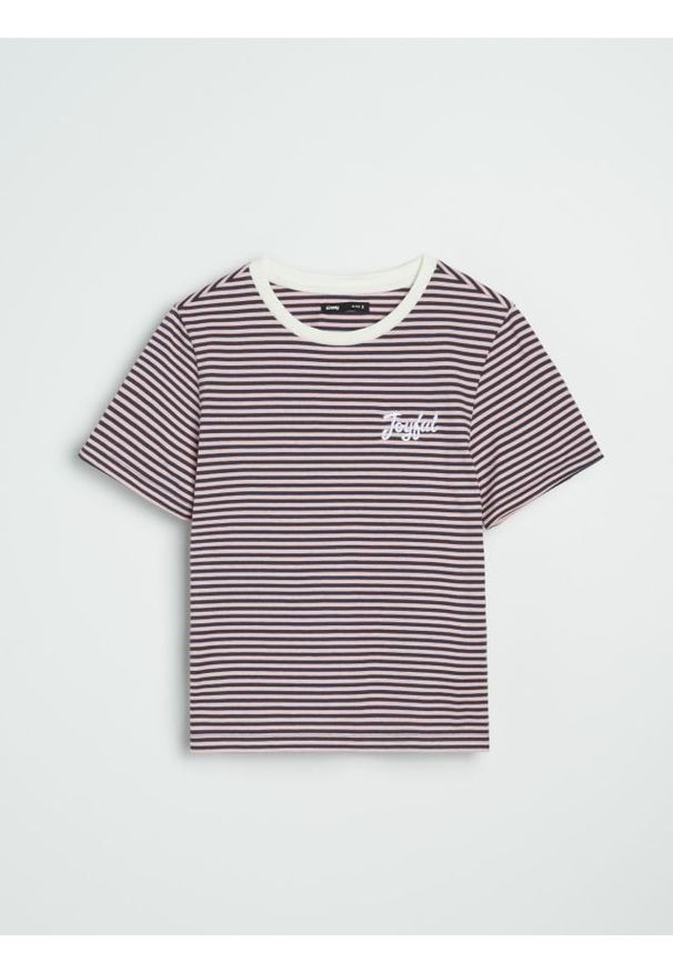 Sinsay - Koszulka w paski z haftowanym napisem - wielobarwny. Wzór: napisy, haft, paski