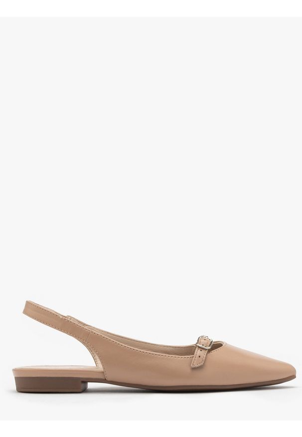 Ryłko - Beżowe czółenka slingback ZOE. Okazja: na co dzień. Zapięcie: bez zapięcia. Kolor: beżowy. Materiał: skóra. Obcas: na obcasie. Styl: casual, elegancki, street