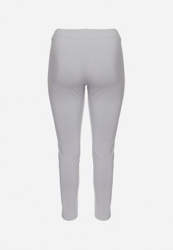 Born2be - Jasnoszare Spodnie z Wysokim Stanem i Gumką w Pasie Geminia. Okazja: na co dzień. Stan: podwyższony. Kolor: szary. Materiał: guma. Styl: casual