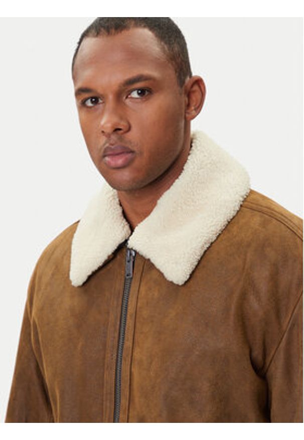 BOSS Kurtka skórzana Jonier 50547567 Beżowy Relaxed Fit. Kolor: beżowy. Materiał: skóra