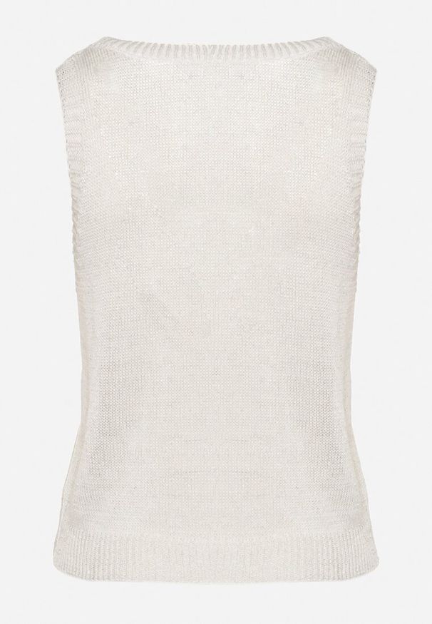 Born2be - Jasnobeżowa Bluzka Bez Rękawów z Dzianiny z Wiskozy z Metaliczną Nicią Alamaris. Okazja: na co dzień. Kolor: beżowy. Materiał: wiskoza, dzianina. Długość rękawa: bez rękawów. Styl: casual, sportowy