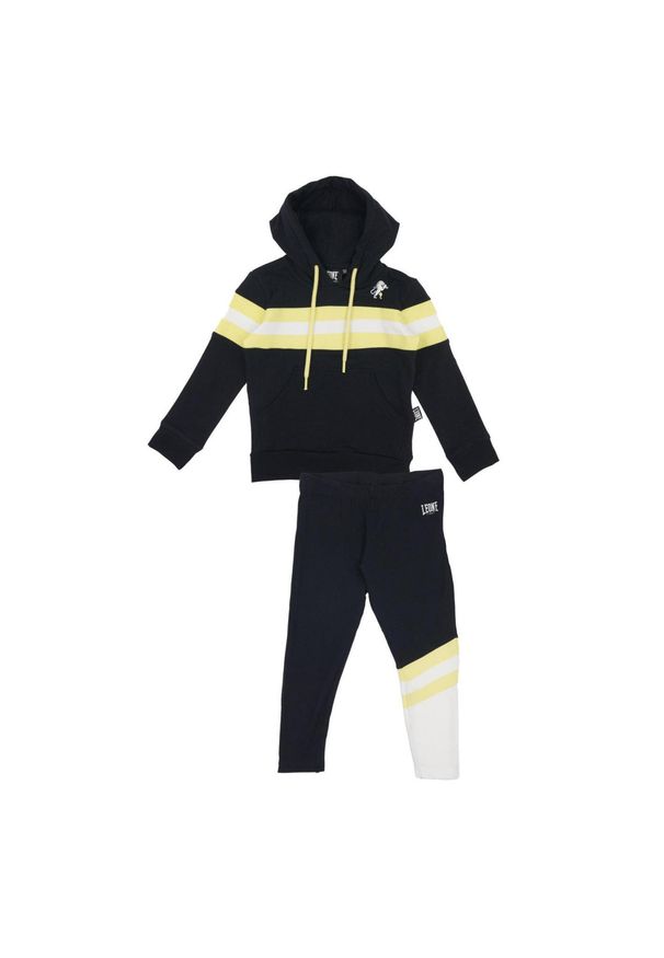 LEONE 1947 APPAREL - Dres dziewczęcy z kapturem i poziomym paskiem Basic. Okazja: na uczelnię. Kolor: czarny. Materiał: dresówka. Styl: sportowy