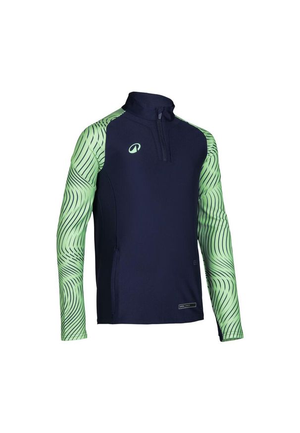 KIPSTA - Bluza piłkarska na krótki suwak dla dzieci Kipsta Viralto Wavy Club. Kolor: wielokolorowy, niebieski, zielony. Materiał: materiał, poliester, elastan. Długość: krótkie. Sport: piłka nożna