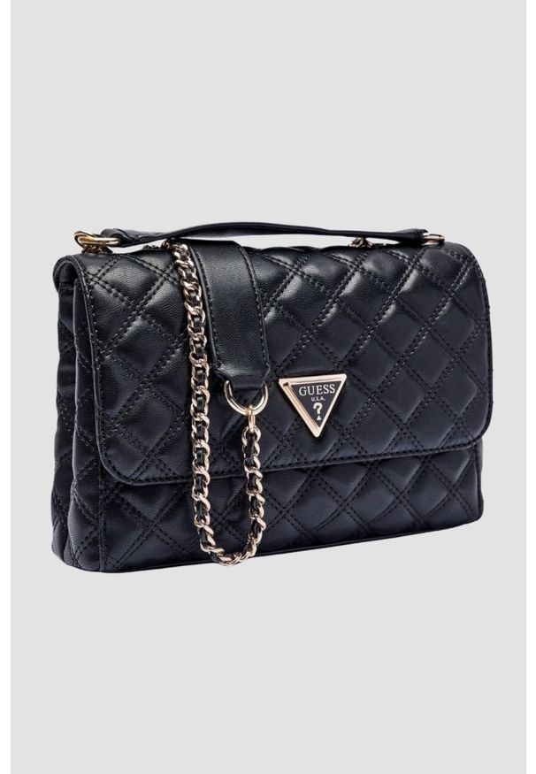 Guess - GUESS Czarna pikowana torebka damska Giully 2. Kolor: czarny. Materiał: pikowane. Styl: elegancki