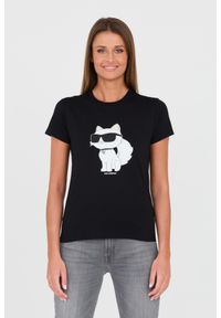 Karl Lagerfeld - KARL LAGERFELD Czarny damski t-shirt z kotem, Rozmiar S. Kolor: czarny #1