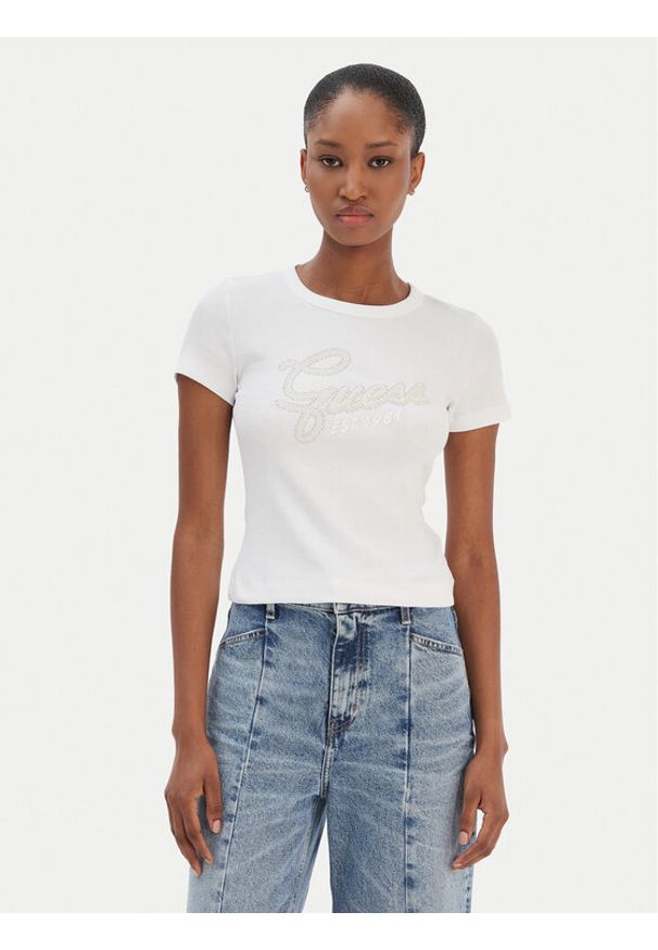 Guess T-Shirt W6RI22 KA0H1 Biały Slim Fit. Kolor: biały. Materiał: bawełna