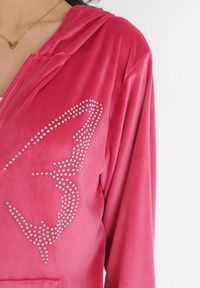 Born2be - Różowy Komplet Dresowy Welurowy w Cyrkonie Alersia. Kolor: różowy. Materiał: welur, dresówka. Wzór: aplikacja #2