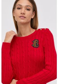 Lauren Ralph Lauren - Sweter bawełniany. Okazja: na co dzień. Kolor: czerwony. Materiał: bawełna. Długość rękawa: długi rękaw. Długość: krótkie. Wzór: ze splotem. Styl: casual #1