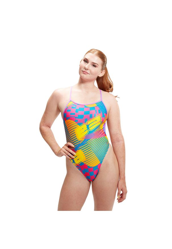 Strój pływacki jednoczęściowy damski Speedo Allover Digital Vback. Kolor: niebieski, wielokolorowy, żółty