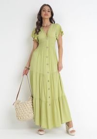 Born2be - Jasnozielona Sukienka z Wiskozy Heeny. Okazja: na randkę, na co dzień. Kolor: zielony. Materiał: wiskoza. Wzór: gładki, aplikacja. Sezon: lato. Styl: casual. Długość: maxi #5
