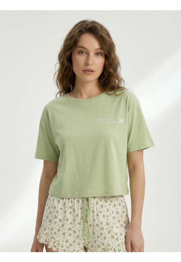 Sinsay - Bawełniana piżama dwuczęściowa z motywem koniczyny - zielony. Kolor: zielony. Materiał: bawełna