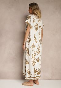 Renee - Brązowo-Beżowa Pudełkowa Sukienka z Wiskozą i Lnem Sadeone. Okazja: na co dzień. Kolor: brązowy. Materiał: wiskoza, len. Styl: casual, elegancki #3