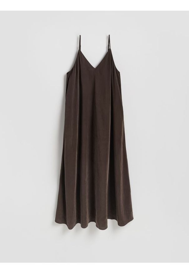 Reserved - Sukienka z modalem - brązowy. Kolor: brązowy. Materiał: tkanina
