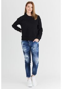 Valentino Garavani - VALENTINO GARAVANI Czarna bluza damska z wytłaczanym logo, Rozmiar S. Kolor: czarny. Materiał: prążkowany