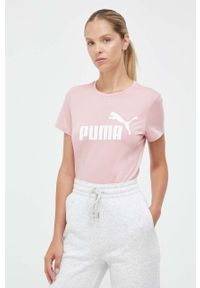 Puma t-shirt bawełniany kolor różowy. Kolor: różowy. Materiał: bawełna. Wzór: nadruk