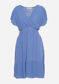 Born2be - Niebieska Sukienka Mini z Gumką w Pasie i Falbanką Senait. Kolor: niebieski. Długość: mini #4