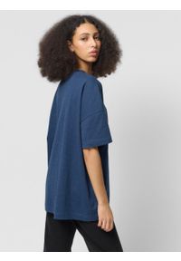 outhorn - T-shirt oversize z nadrukiem damski - granatowy. Okazja: na plażę. Kolor: niebieski. Materiał: bawełna, materiał, dzianina. Wzór: nadruk. Styl: wakacyjny #5
