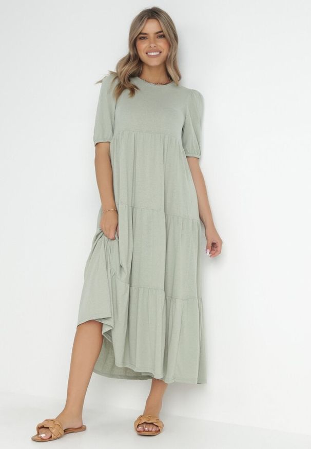 Born2be - Miętowa Sukienka Bawełniana Ulrika. Okazja: na randkę, na co dzień. Typ kołnierza: kołnierz z falbankami. Kolor: miętowy. Wzór: gładki. Materiał: bawełna. Długość rękawa: krótki rękaw. Sezon: wiosna, lato. Styl: casual, klasyczny. Długość: maxi