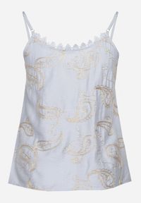 Born2be - Jasnoniebieski Top na Cienkich Ramiączkach z Haftem i Metaliczną Nicią Palinoria. Okazja: na co dzień, na spacer. Kolor: niebieski. Materiał: jeans. Długość rękawa: na ramiączkach. Wzór: haft. Styl: klasyczny, elegancki, casual