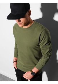 Ombre Clothing - Bluza męska bez kaptura B1153 - khaki - XXL. Typ kołnierza: bez kaptura. Kolor: brązowy. Materiał: poliester, jeans, bawełna. Styl: klasyczny, elegancki