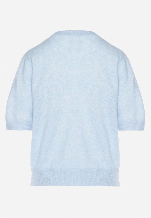Born2be - Niebieski Sweter z Wełną i Krótkim Rękawem Turosa. Okazja: na co dzień. Kolor: niebieski. Materiał: wełna. Długość rękawa: krótki rękaw. Długość: krótkie. Styl: klasyczny, elegancki, casual