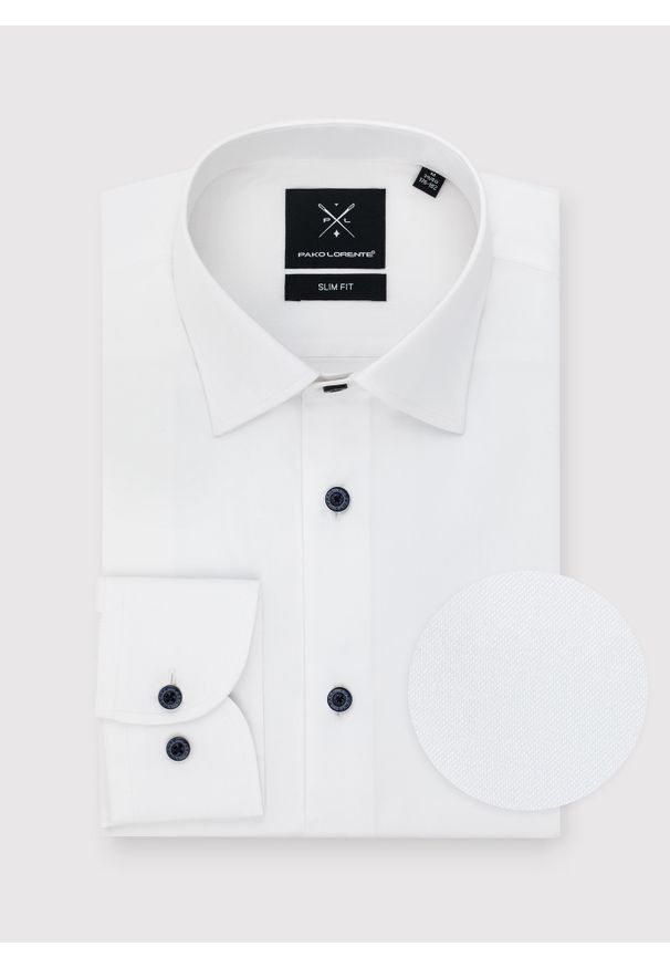 Pako Lorente - PAKO LORENTE – Gładka bawełniana koszula męska długi rękaw. Okazja: na spotkanie biznesowe. Materiał: bawełna. Długość rękawa: długi rękaw. Długość: długie. Wzór: gładki. Styl: biznesowy