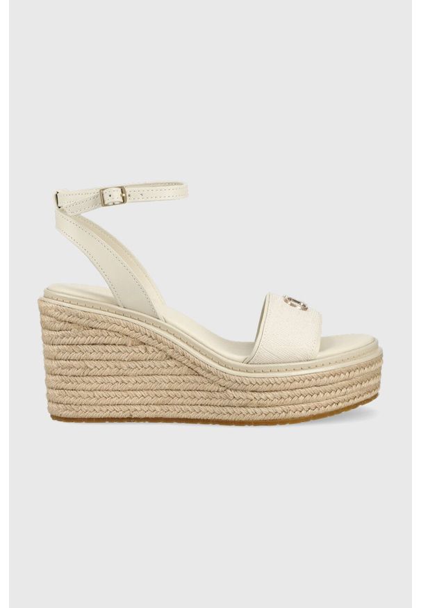 Calvin Klein sandały WEDGE 50HH W/HW - JQ damskie kolor beżowy na koturnie HW0HW01490. Zapięcie: klamry. Kolor: beżowy. Materiał: skóra, guma. Obcas: na koturnie