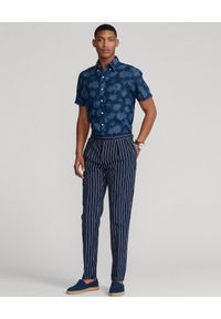Ralph Lauren - RALPH LAUREN - Lniana koszula w tropikalny wzór Slim Fit. Typ kołnierza: polo. Kolor: niebieski. Materiał: len
